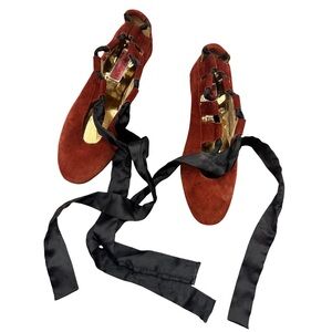 Yves Saint Laurent Rive Gauche Vintage Suede Ballet Flats with Black Ribbon